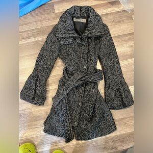 Zara (from Turkey) black and grey wool coat with bell sleeves and belted waist